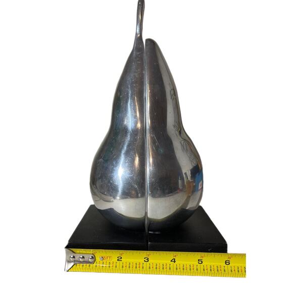 Vintage Solid Chrome Finish Half Pear Set Bookends Home Decorative School Office - Picture 6 of 7